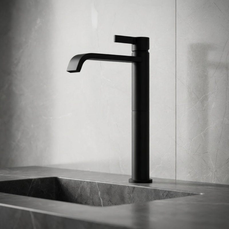 High Single Lever Basin Mixer Faucet, Black