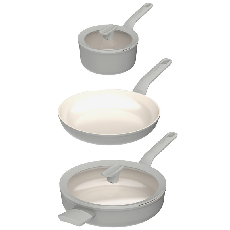Batterie de cuisine en aluminium antiadhésif 5 pièces BergHOFF Leo Balance, couvercles en verre, Gris