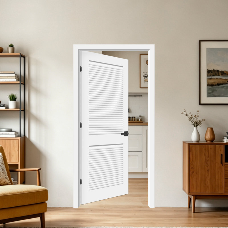 Porte battante intérieure en bois à persiennes 2 panneaux avec cadre 4-9 / 16 po Trely Prehung, 36"×80", Left