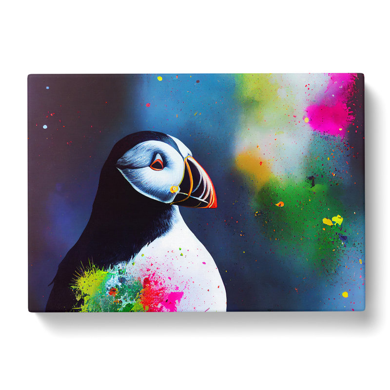 Colourful Puffin Bird - Wrapped Canvas, 35cm H x 50cm W x 3cm D