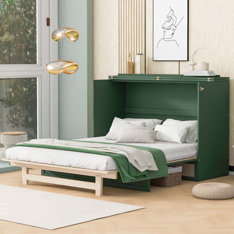 Murphy Bed With Large Drawers, Green