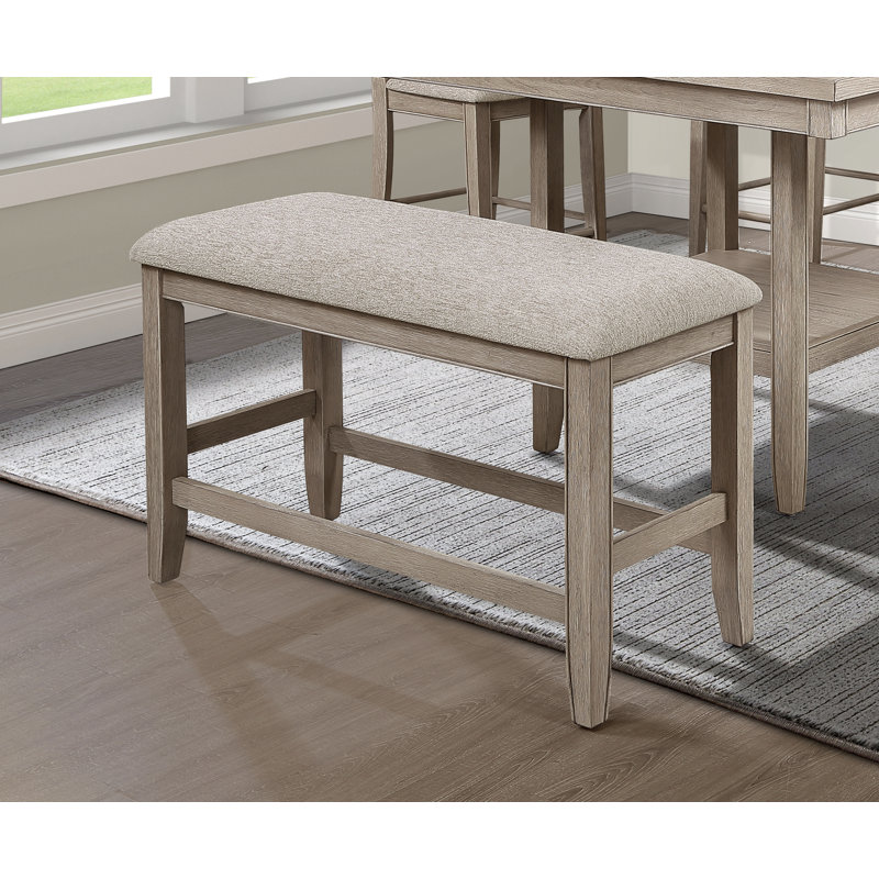 Farmhouse Style 1Pc Tan / Beige Gray Color Counter Height Bench Footrest Upholstered Seat Wooden Furniture