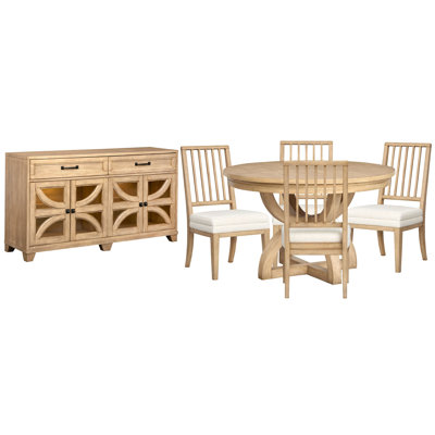 Table de salle à manger extensible ronde 48 po avec 4 chaises et buffet