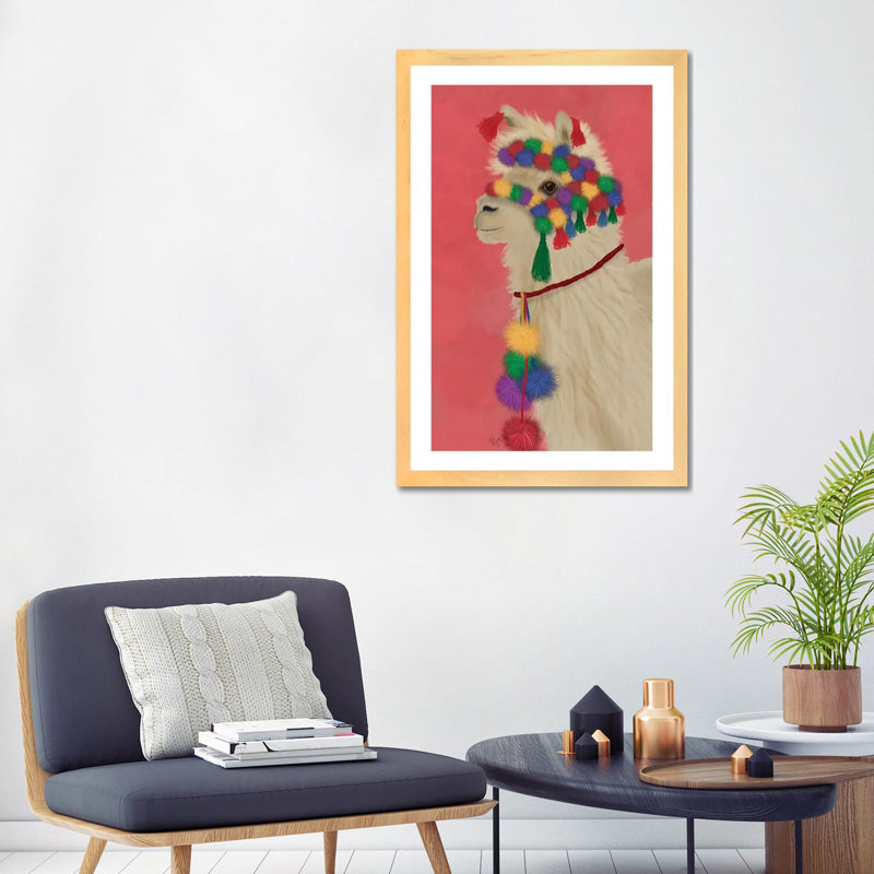«Llama Traditional 2, Portrait» par Fab Funky - impression d'art graphique, H 32 po x l 24 po x P 1 po, Blanc