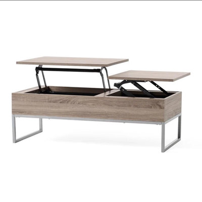 Pranshu Brown Stained Wood and Steel Lift-Top Coffee Table