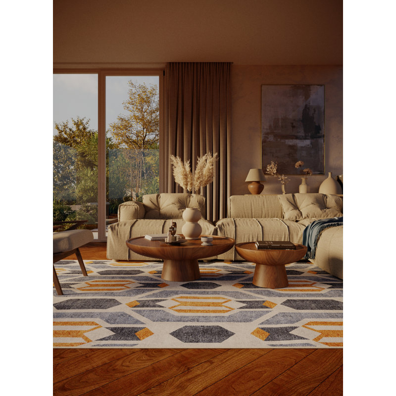 Tapis bleu / orange / gris à motif géométrique tissé à la main Yiting, Tapis de couloir 2 pi x 4 pi