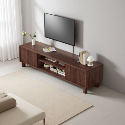 Meuble télé moderne pour téléviseur de 70 po ou moins, grande console multimédia avec rangement et tablettes ouvertes, centre de divertissement élégant pour le salon