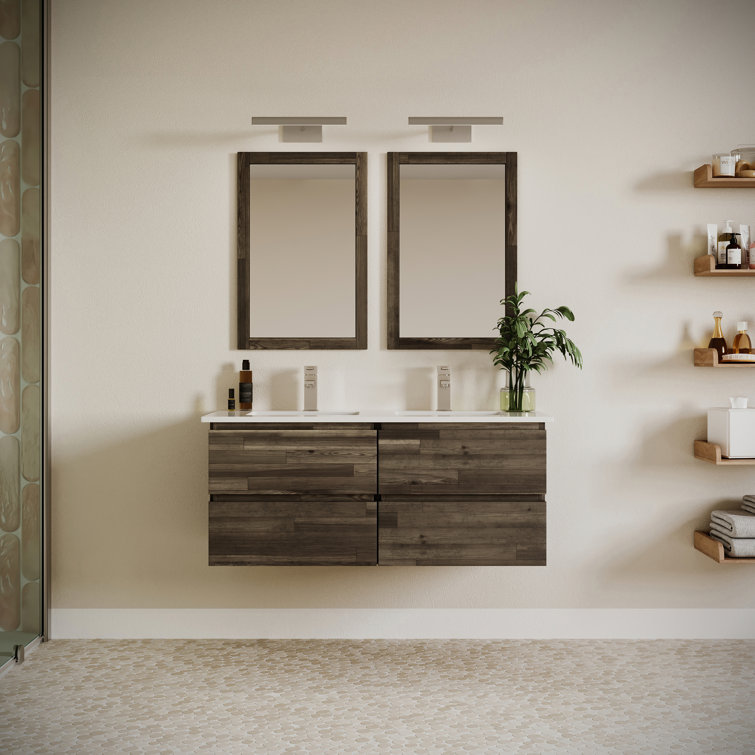 Fresca Formosa 48" Wall Mount Floating Double Sink Bathroom Vanity Set with Top and Sinks - Faucets Not Included