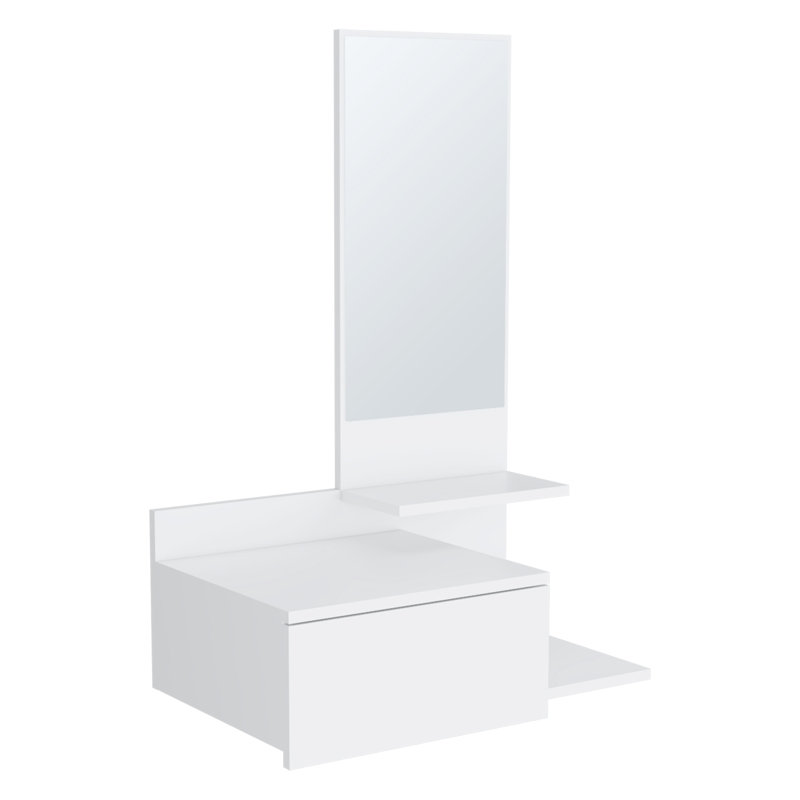 Console à miroir blanche à 3 tablettes avec tiroir à extension complète - Design, élégant et pratique pour économiser de l'espace, design