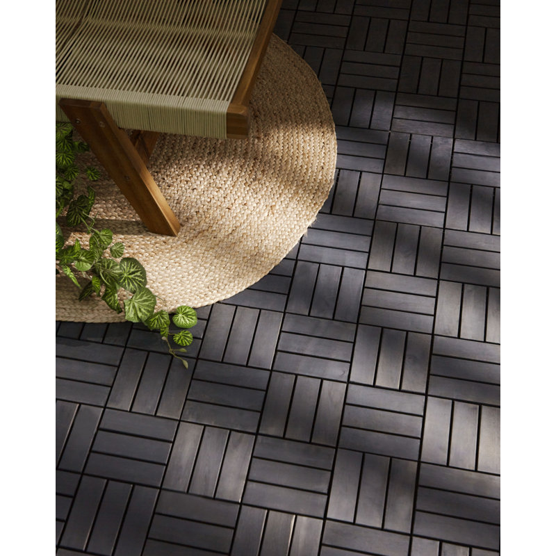 30cm L x 30cm W FSC® Certified Acacia Wood Interlocking Deck Tile, Grey