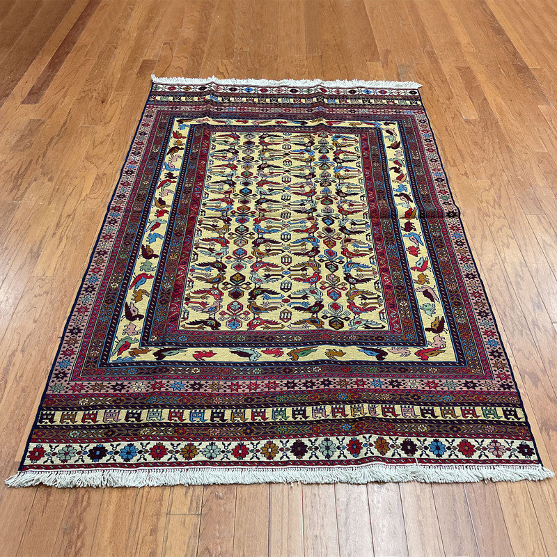 Tapis jaune / brun / rose en laine fabriqué à la main 4 pi 2 po x 6 pi 2 po Southwestern