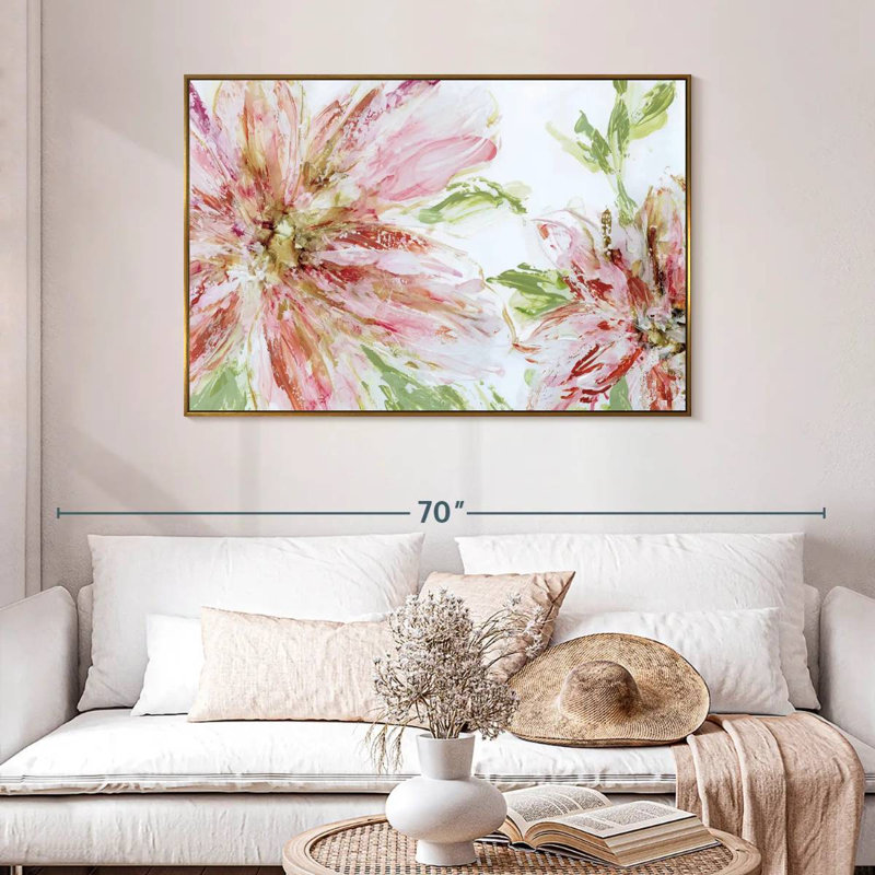 Panache floral, 46 po x 31 po, Cadre flottant doré
