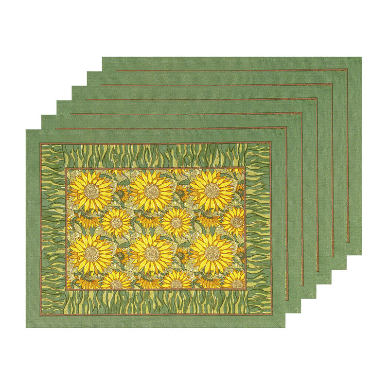 Nicholes 100% Cotton Floral Rectangle Placemat, Green