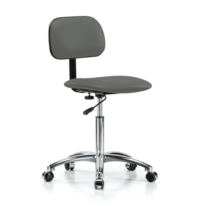 Chaise de laboratoire avec dossier réglable PERCH Chrome | Hauteur moyenne du banc: 20 à 27 po, Vinyl gris anthracite