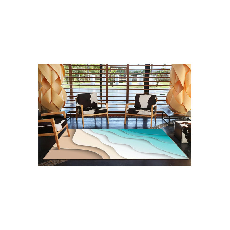 Tapis lavable à motifs Modern Blue Sea, Tapis de couloir 2 pi 6 po x 6 pi 7 po inclus