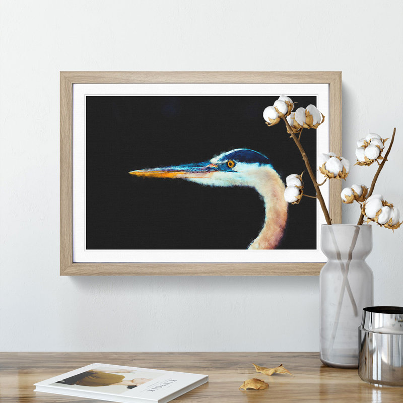 Heron Portrait - Picture Frame Painting Print, Oak Framed, 24cm H x 33cm W x 2cm D