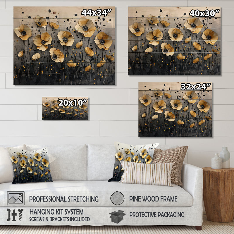 Désert doré fleur de fleurs sauvages - Art mural en bois de fleurs sauvages - sur bois de pin naturel
