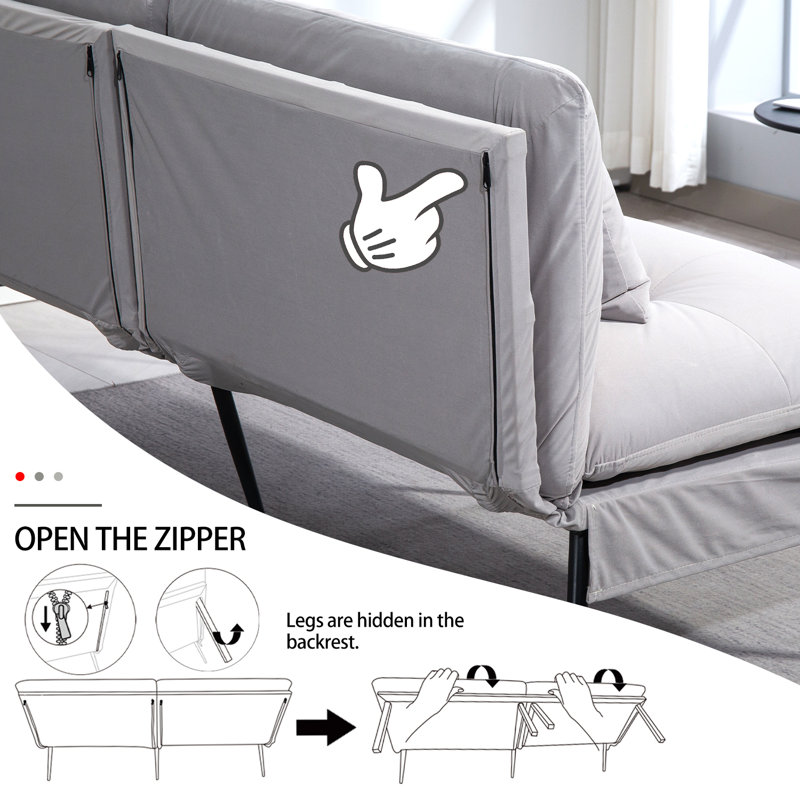 Causeuse-lit futon convertible, Polyester gris clair