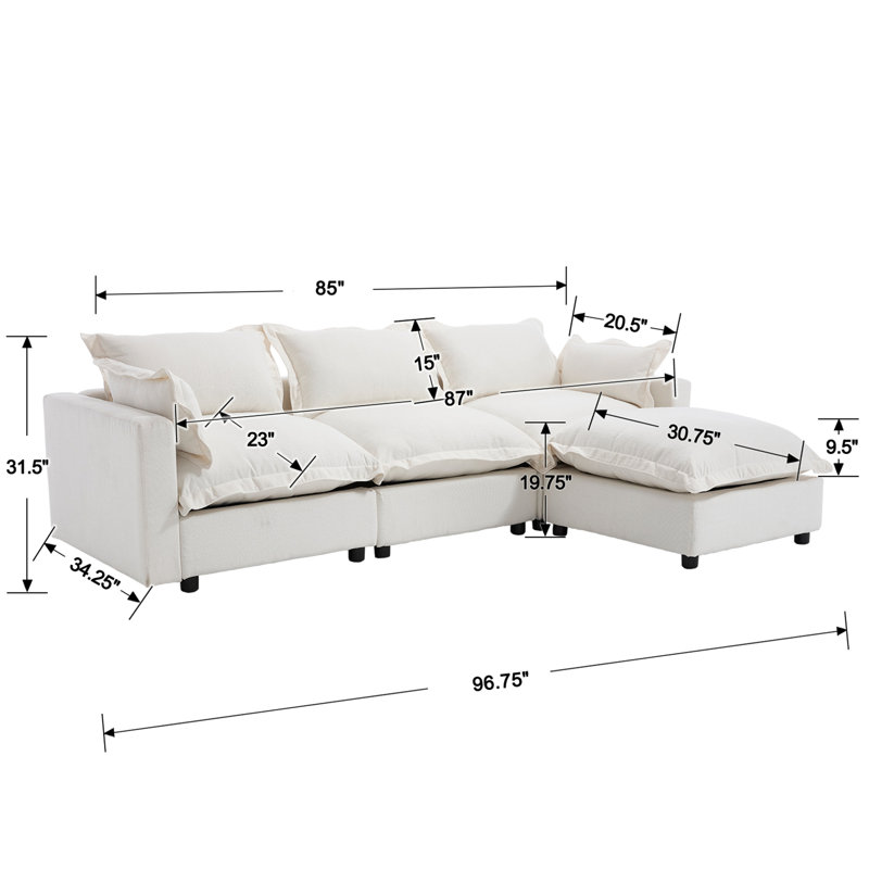 Canapé rembourré avec table basse et repose-pieds, Blanc