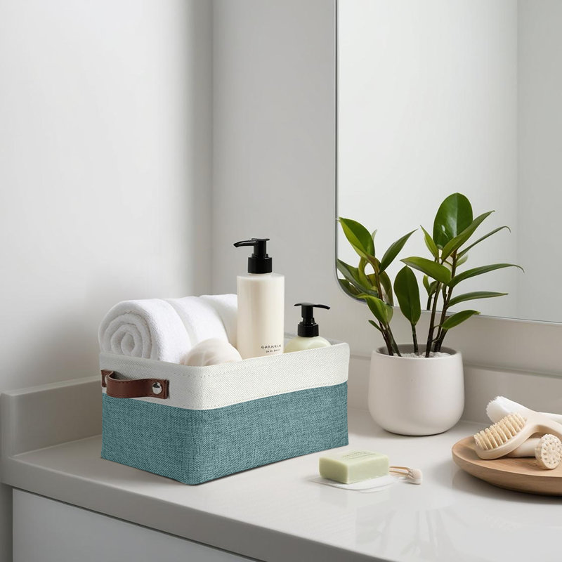 Decomomo Foldable Storage Bin | Collapsible Sturdy Cationic Fabric Storage Basket Cube W/Handles, Green/White