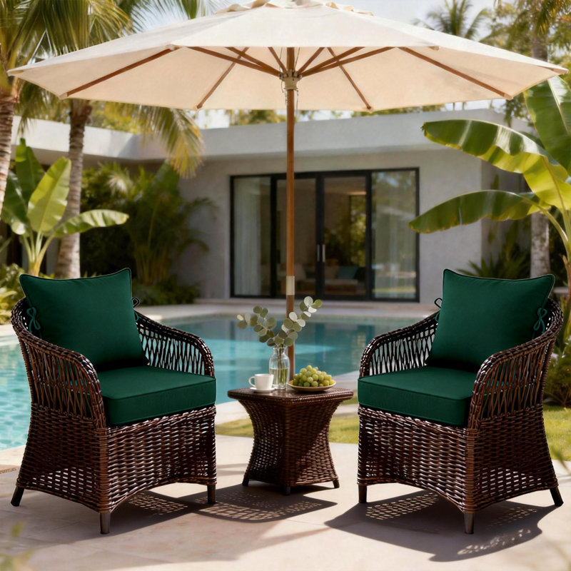 25.6 x 25.6 In Patio Furniture Cushions set of 2, Fade Resistant Outdoor Seat Cushions witj 4 pairs of Ties, Deep Seat Cushion for Seat Patio Chairs, Rattan Furniture, Wicker Seating, outdoor Adirondack Chair, Navy Bluedark Green