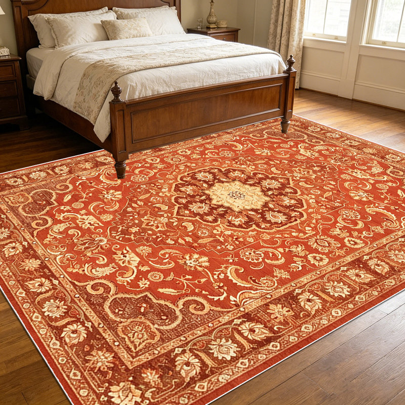 1PC Vintage Persian Floral Medallion Terracotta area rugs for Living Room, Soft and Comfortable, Suitable for all seasons, easy-to-maintain, machine washable Indoor floor mat, Under Table Farmhouse suitable for Dining Room, Bedroom, Entryway, Home