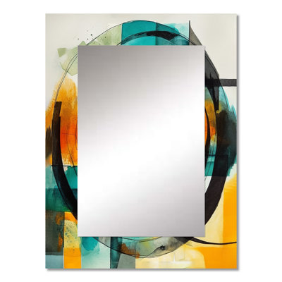 Orange Abstracted Geometric Explorations V - Geometric Large Mirror, Modern Decorative Wall Mirror, Printed Metal Art