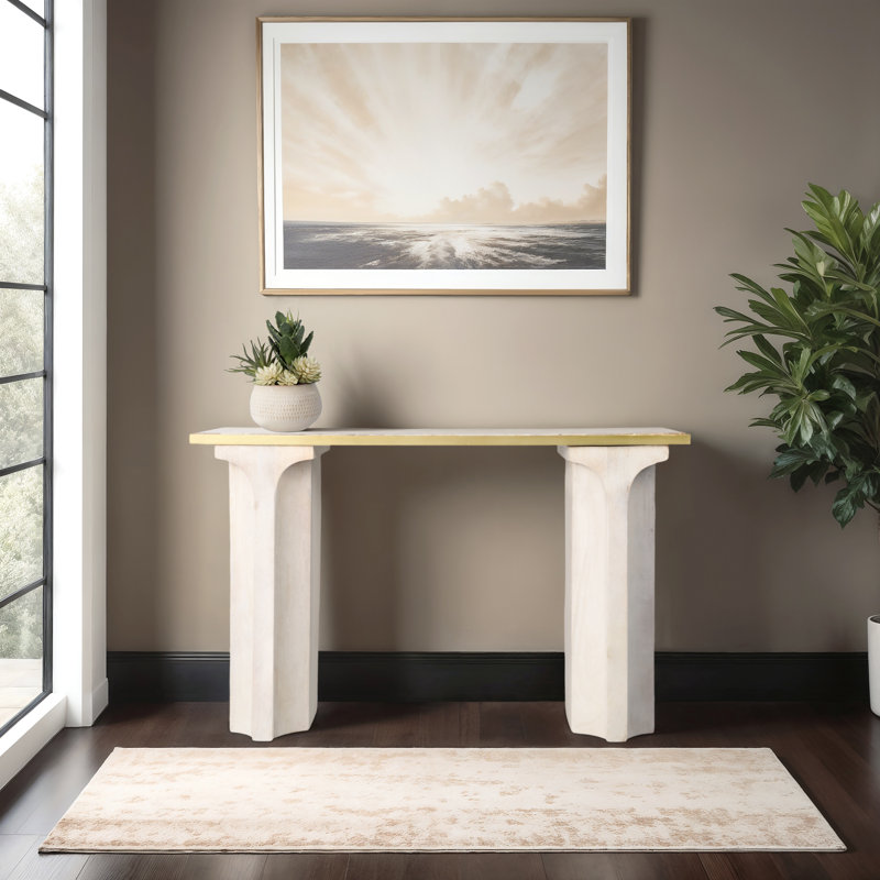 47" Gyimah Travertine Top Console Table, Neutral Tones - Elegant Consoles And Cabinets