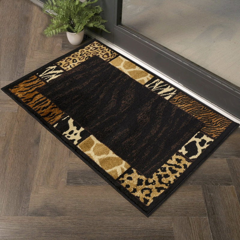 2 Ft. X 3 Rectangle Black Multi Animal Print Area Rug, Polypropylene Machine-Made Rug For Wild Lodge Decor, High Traffic, Jute Backing Skin Pattern Traffic And Stain ,