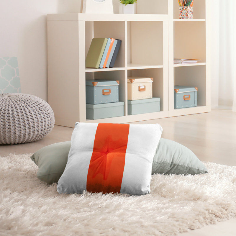  Coussin de sol touffeté, 30 po x 30 po, Blanc / Orange