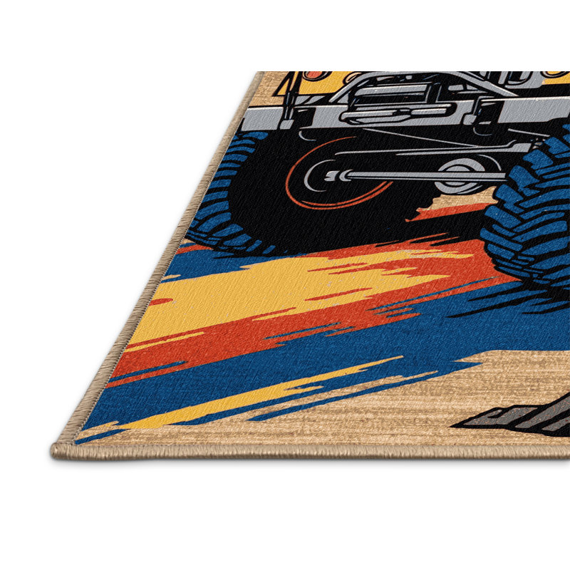 Machine Washable Transportation Brown Area Rug, Round 5'