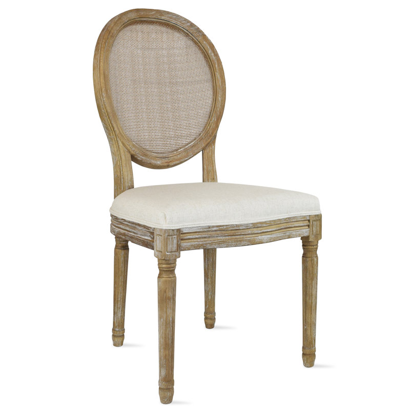 Durocher Dining Chair - Oval Rattan Back with Upholstered Seat - Farmhouse Kitchen & Dining Room Chair, Beige