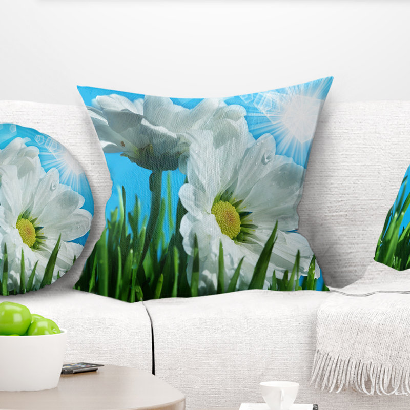 Magnifique chamomiles floral dans un coussin de soleil vif, 18 po x 18 po, Coussin décoratif