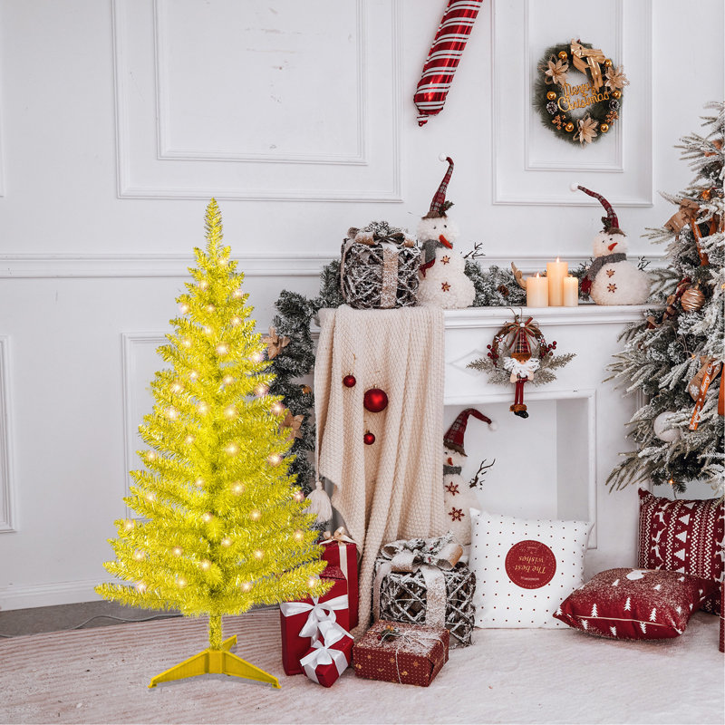 Arbre de Noël doré 4 pi avec 50 lumières UL et 122 pointes en PVC - Arbre de Noël artificiel pré-éclairé pour la décoration intérieure, un petit espace, une table, un appartement ou un bureau