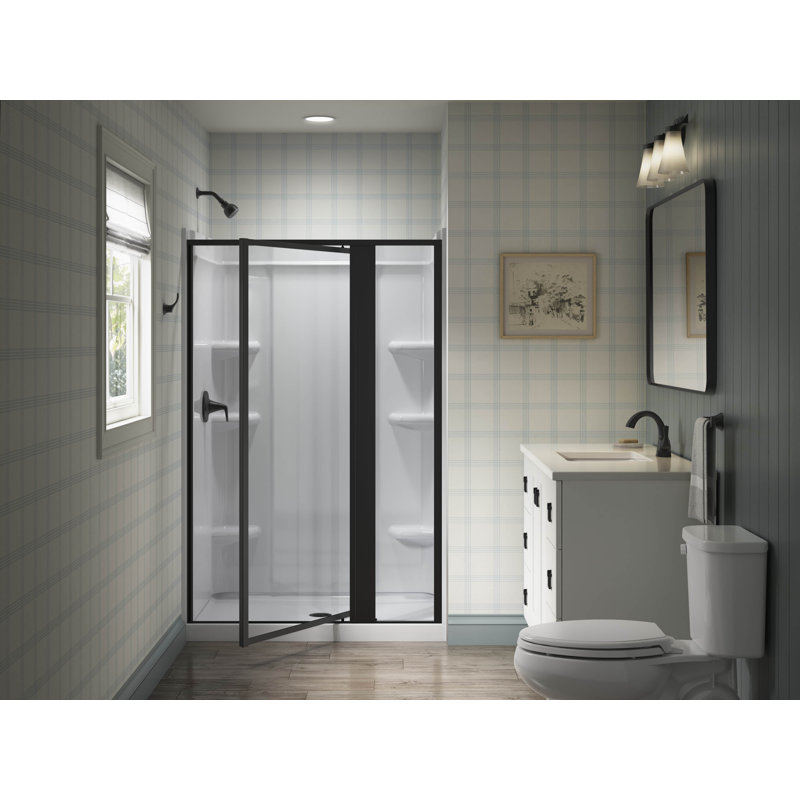 Attend 69" H Pivot Shower Door With 1/8"-Thick Glass, Black