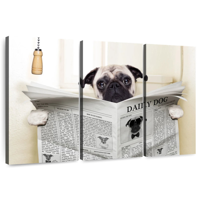 Ketti Pug Reading A Newspaper, 36" H x 57" W