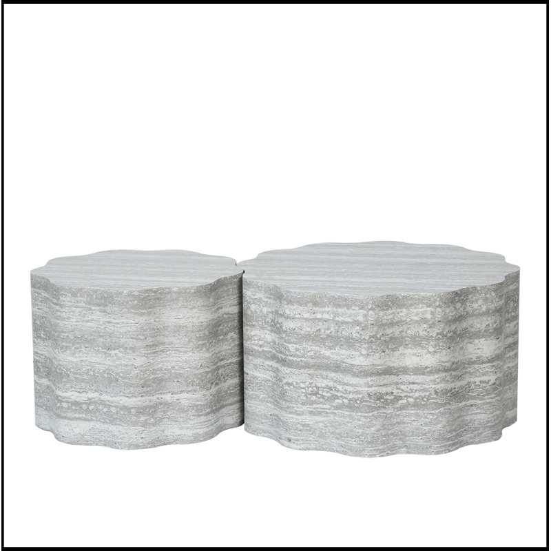 Ensemble de 2 tables basses rondes avec base robuste, Beige et gris