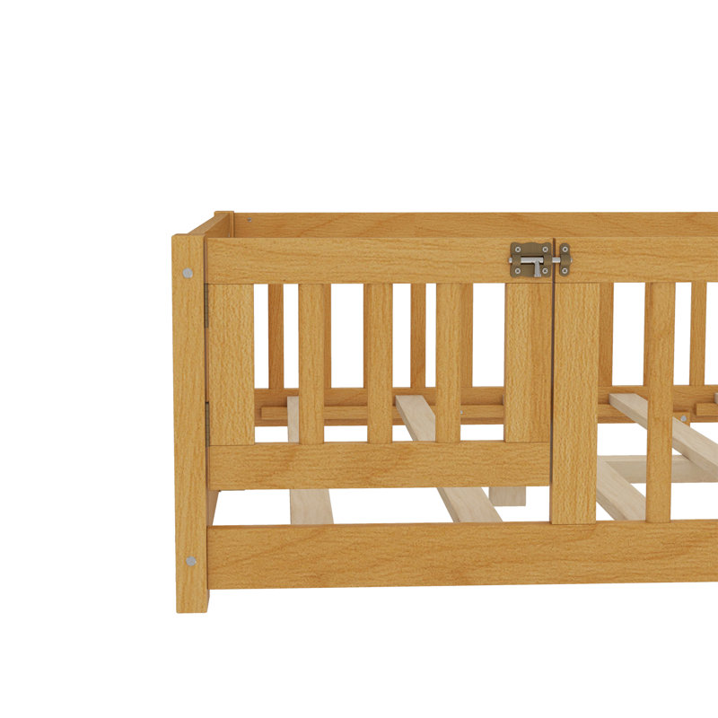 Lit plateforme avec barrière de sécurité et porte de chambre à coucher Iyania Kids, Naturel, Double