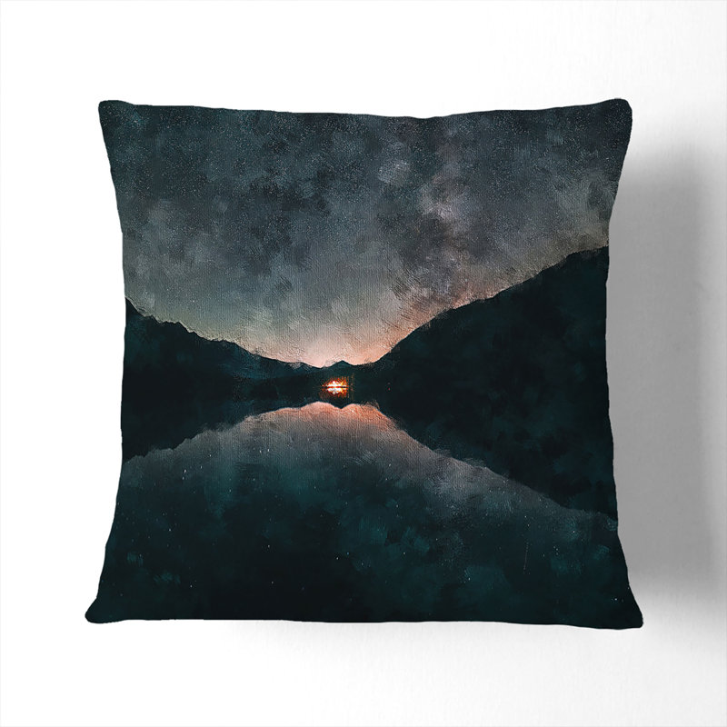 Milky Way Above a Lake in Italy Painting Cushion with Filling, 55cm H x 55cm W x 20cm D, White