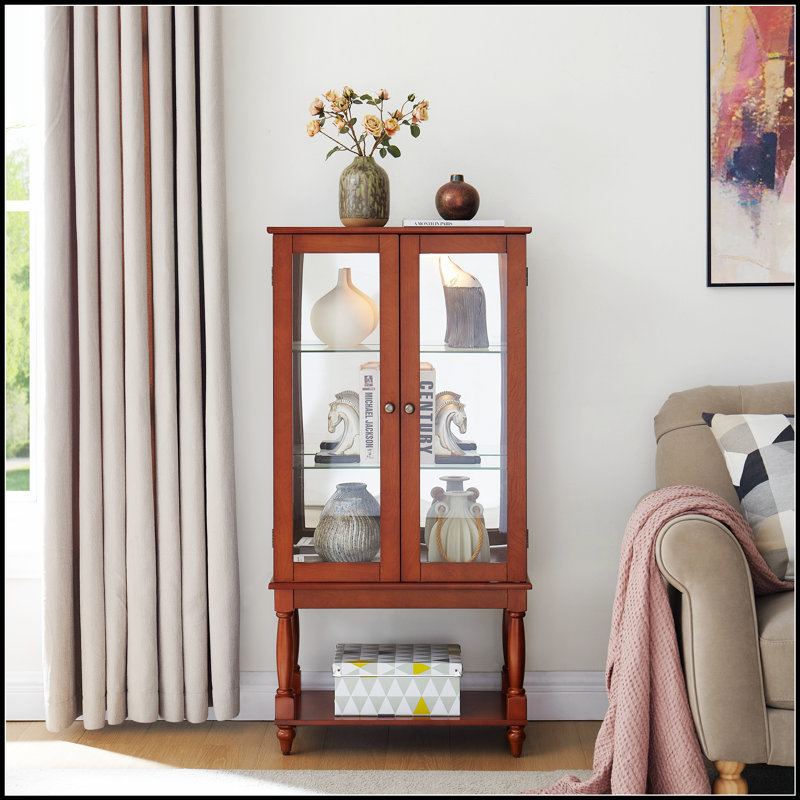 Vitrine lumineuse Curio Cabinet avec espace de rangement ouvert, pieds en bois massif pour une durabilité accrue et un attrait esthétique