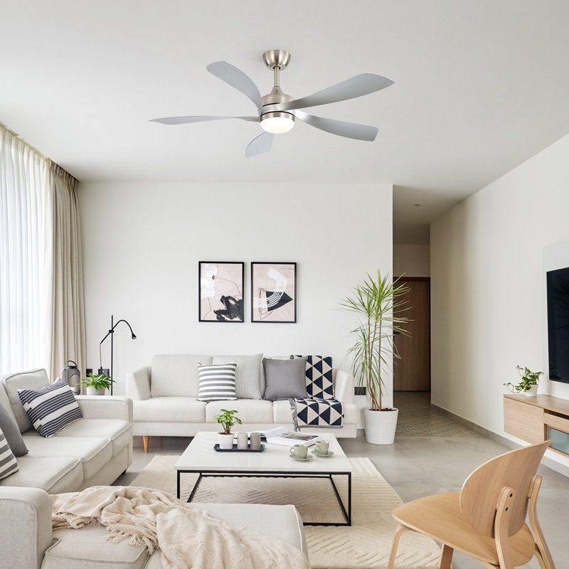 Ventilateur de plafond intelligent avec lumière avec 5 pales en ABS à intensité variable et fonction mémoire, Nickel, Gris