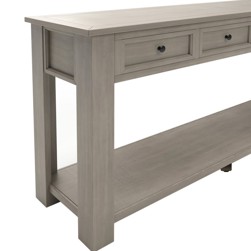 Élégante table avec tiroirs et tablette pour le hall d'entrée - Console de couloir moderne avec finition vieillie et gris