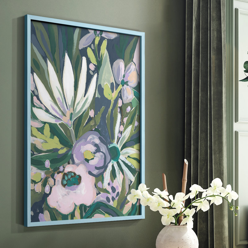 «Purple Jungle Garden I», reproduction encadrée - bois massif, Bleu, H 10 po x l 8 po