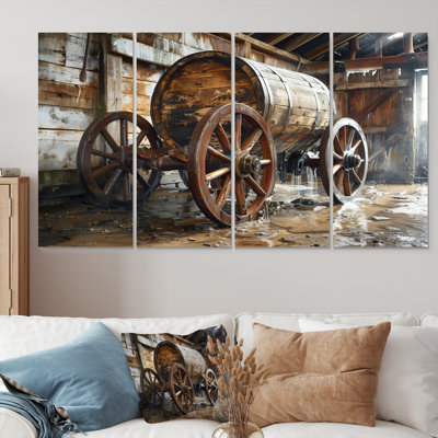 «Brown Rustic Barrels Charm IV», ensemble d'art mural sur toile rustique