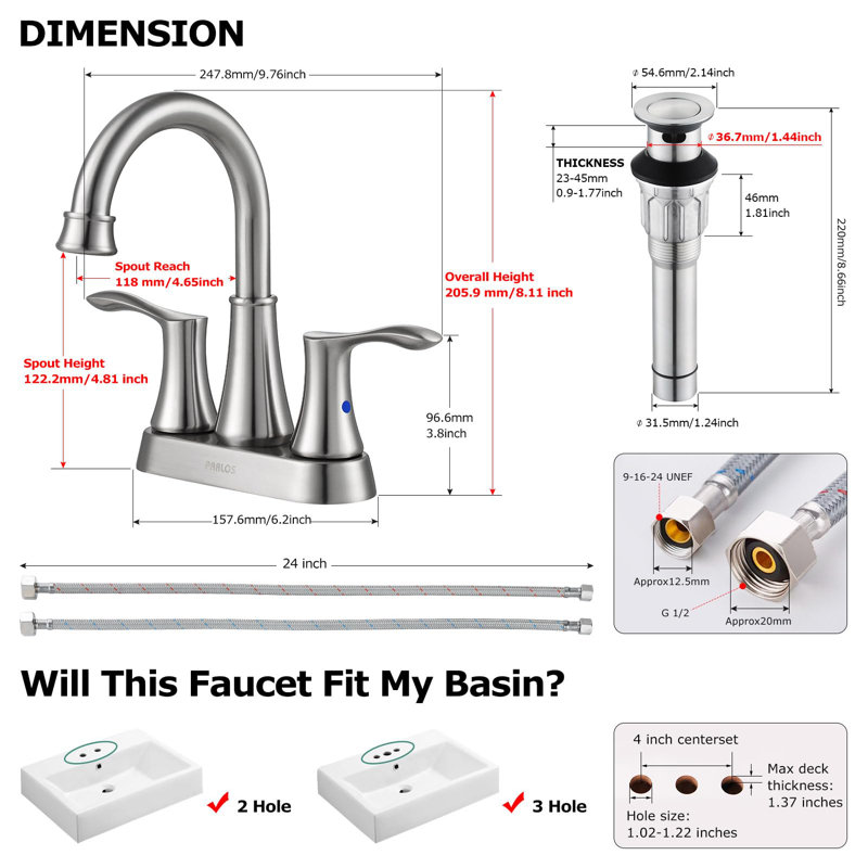 Single-Hole 2-handle Bathroom Faucet with Drain Assembly, Brushed Nickel