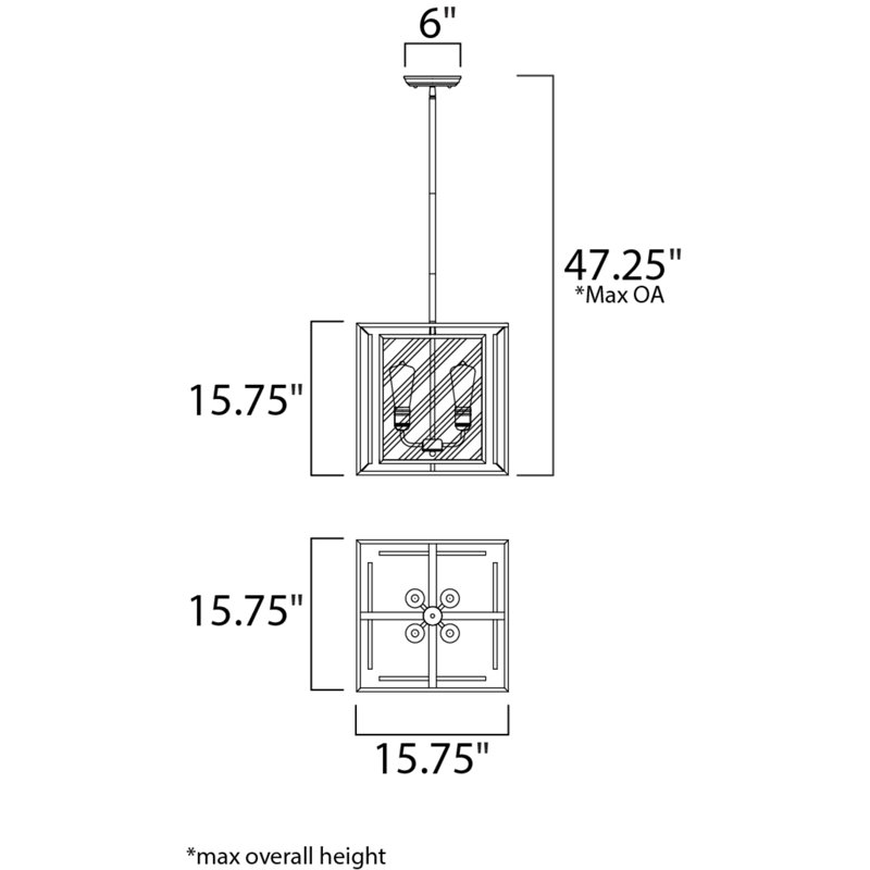 Renken 4 - Light Steel Dimmable Lantern Square / Rectangle Chandelier