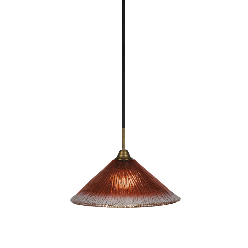 Averyon Paramount Stem Hung Pendant Glass, Raspberry, Matte Black/Brass, 10.5" H x 16" W x 16" D
