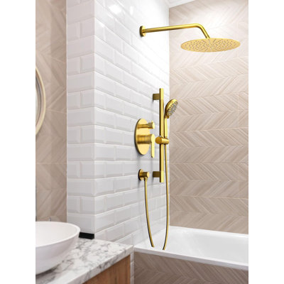 SR SUN RISE Wall Mount Shower System With Adjustable Slide Bar, 6-Function Hand Shower, Rain Shower Combo, Pressure Balance Valve, Cupc Certified For Bathroom Remodel