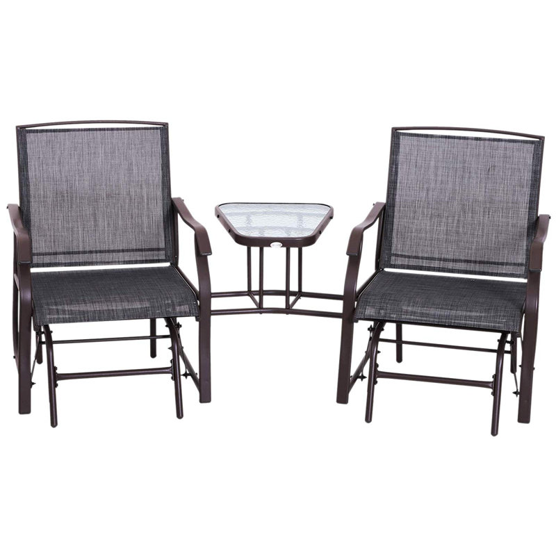 Cheryl Outdoor Double Glider Rocking Chairs with Glass Top Table Grey