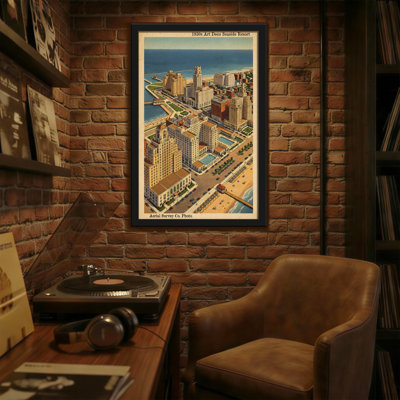 Scenic & Cityscapes Art Deco Seaside Resort Cityscape Pattern Print